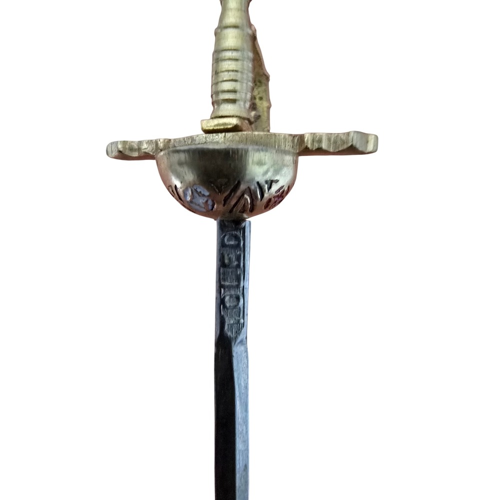 Vintage Toledo Spain Miniature Sword Cocktail Pick Set with Enameled Brass Stand - Picture 7 of 16